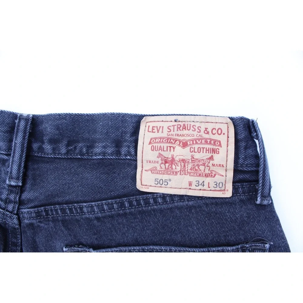 Levis 505 Black Denim Jeans Mens‎ Size 34 x 30 Classic Straight Fit Cotton
